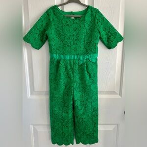 Janie and Jack Emerald Green Lace Jumpsuit, Little Girl Toddler Size 4